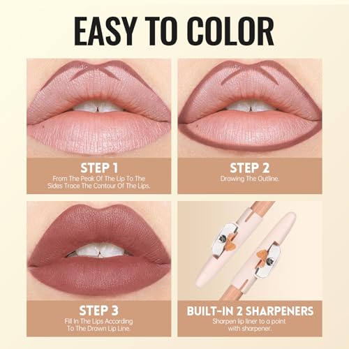 Pudaier Lip Liner Pencil Set - 6 Colors Waterproof & Precise for Defined Lips