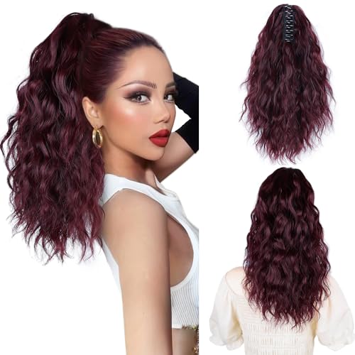 MAYSA Dark Burgundy Ponytail Extension - 14 Inch Claw Clip Hairpiece