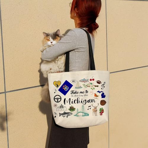 Michigan Tote Bag - Reusable Grocery Shoulder Handbag with Pocket
