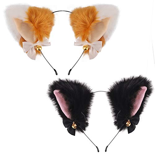 Black & Brown Plush Cat Ears Headband for Cosplay & Parties