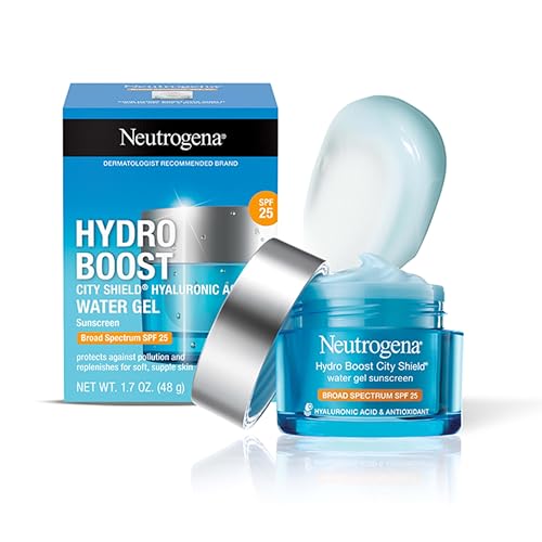Neutrogena Hydro Boost City Shield Water Gel Face Moisturizer with Broad Spectrum SPF 25 Hydrating Facial Sunscreen with Hyaluronic Acid Oil Free and Noncomedogenic Face Lotion, 1.7 oz