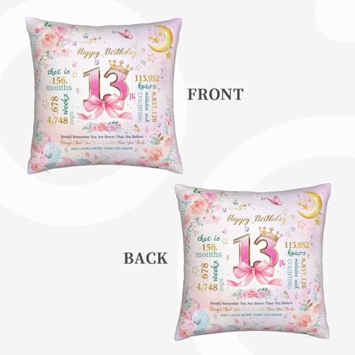 13th Birthday Pillow Cover for Girls - Cute Pink Design, 18x18