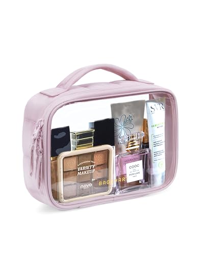 BAGSMART TSA-Approved Clear Toiletry Bag - Pink Travel Makeup Bag