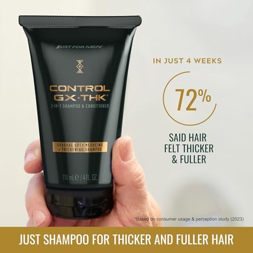 Just for Men Control GX + THK Thickening Shampoo & Conditioner for Grey Reduction, 4 oz - Hair Cleaner Conditioner