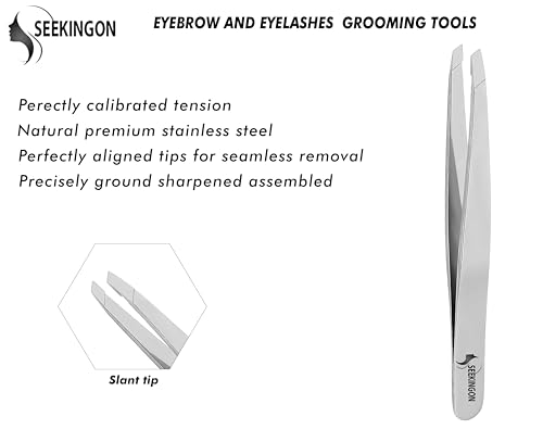 Seekingon Silver Facial Hair Tweezers for Women & Men - Precision Slant Tip