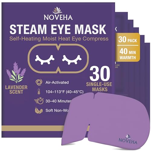 Noveha Lavender Self-Heating Steam Eye Mask - 30 Pack Warm Compress
