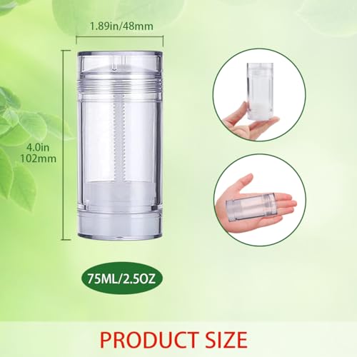 4 Pack 75ml Refillable Clear Deodorant Stick Containers - DIY Cosmetic Bottles