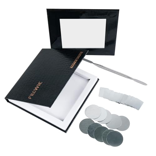 Small Empty Magnetic Makeup Palette with Mirror, Spatula, 20 Metal Stickers, Suitable for Eyeshadow Lipstick Blush Powder Highlighter and Contour (Black, Small)