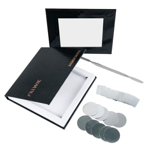 Small Empty Magnetic Makeup Palette with Mirror, Spatula, 20 Metal Stickers, Suitable for Eyeshadow Lipstick Blush Powder Highlighter and Contour (Black, Small)