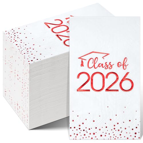 100pcs Class of 2026 Graduation Napkins - Disposable Cocktail Napkins with Foil Dots