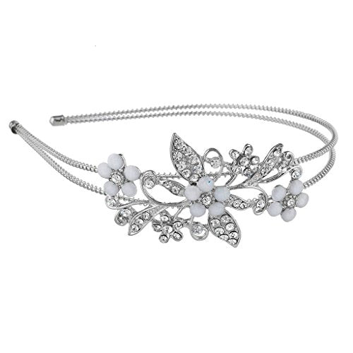 Silver Tone Crystal Rhinestone Floral Coil Headband by LUX ACCESSORIES