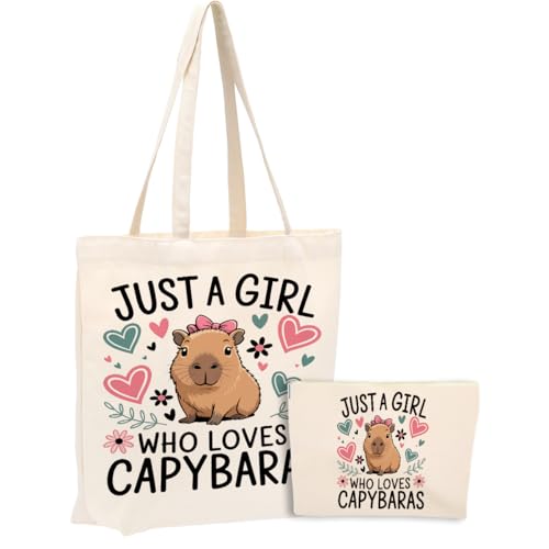 Canvas Tote Bag and Makeup Bag Set - Cute Graphic Travel Handbag