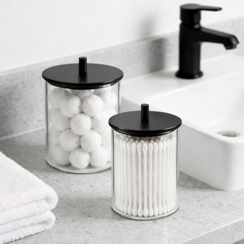 Glass Qtip Holder Dispenser Set - 10oz & 15oz Jars with Wood Lid