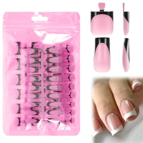 60 Pcs Black French Tip Press On Nails - Medium Square Full Cover