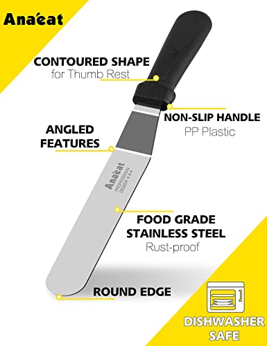 Anaeat Set of 3 Professional Angled Icing Spatulas - Stainless Steel Blades for Cake Decorating