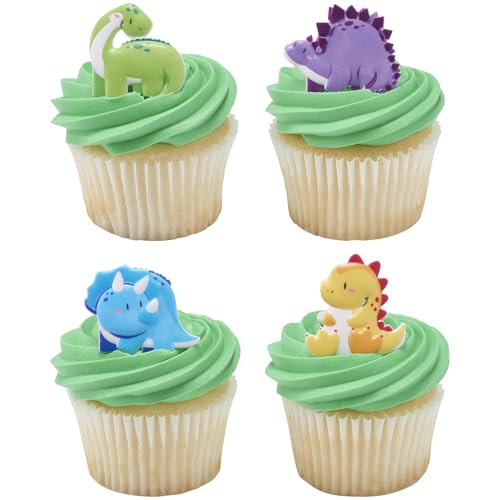 Dinosaur Cupcake Rings - 24 Pack Toppers for Birthday Parties