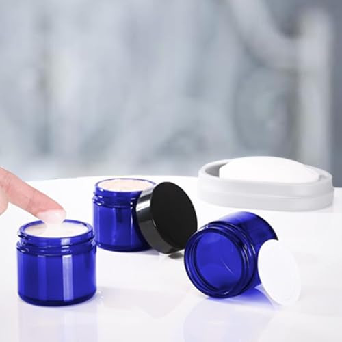 24 Pack 1 oz Blue Glass Cosmetic Jars with Lids - Travel Containers