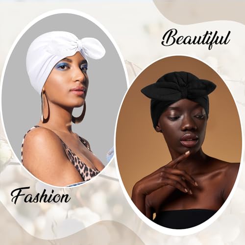 Funtery Double-Layer Satin Lined Turban for Women - 4-Pack Cotton Headwear