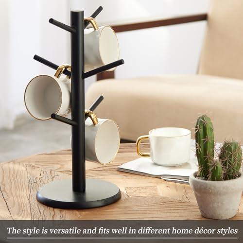 Kitsanery Bamboo Mug Holder Tree with 6 Hooks - Black