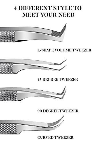 GMI 4-Piece Professional Stainless Steel Eyelash Extension Tweezers Set