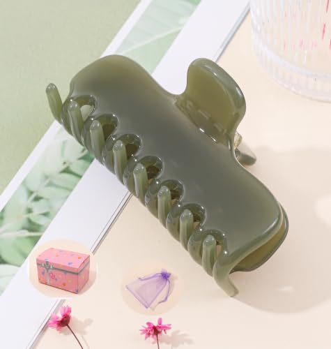 Jelly Olive Green Acetate Hair Claw Clip - 3.8 Inch Strong Hold