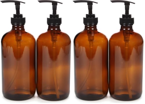 Vivaplex 16 oz Amber Glass Lotion Pump Bottles - Pack of 2, Reusable, Eco-Friendly