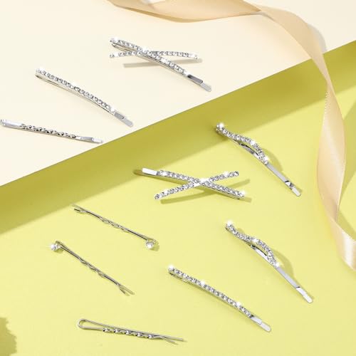 10Pcs Rhinestone Hair Pins Set - Crystal Diamond Bling Bobby Clips for Women & Girls