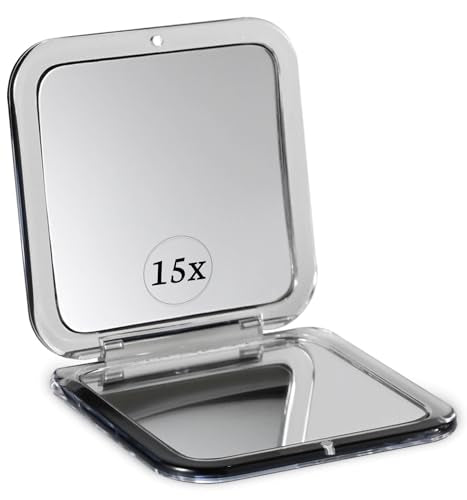 Mirrorvana Black 15X Compact Magnifying Mirror - Foldable Handheld Mirror for Makeup & Grooming