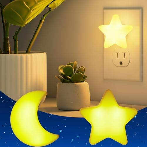 Mudder Plug-In Moon & Star Night Lights - Soft LED Wall Lamp