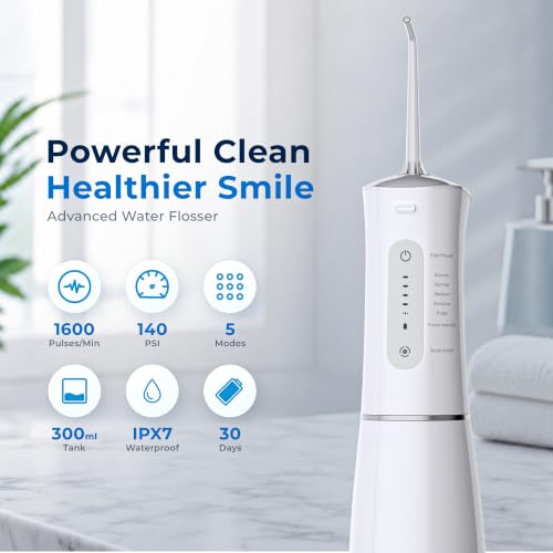 Hevva Cordless Water Flosser, 300ML Portable Dental Irrigator with 5 Modes