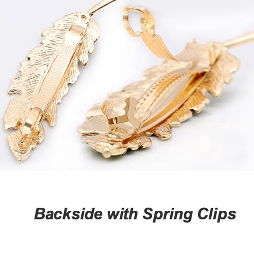 Feather & Leaf Metal Hair Clips 2-Pack Rhinestone Barrettes 70mm Medium