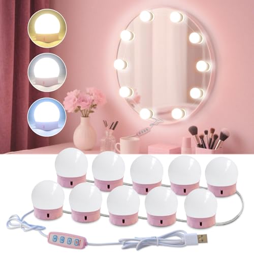 Hollywood-Style LED Vanity Lights for Makeup - Adjustable Brightness & Colors, Pink