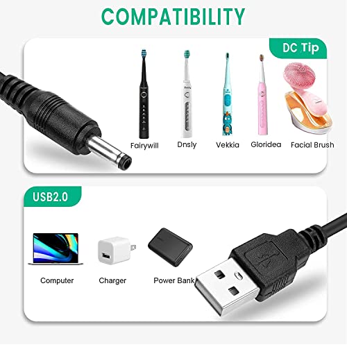 Replacement Charger Cord for Fairywill Sonic Electric Toothbrush - 5ft USB Cable