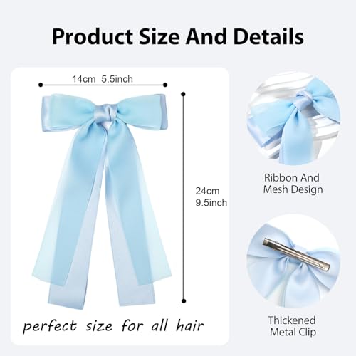 GiLi 3PCS Colorful Hair Bows for Women Girls - White Blue Pink Ribbon Clips