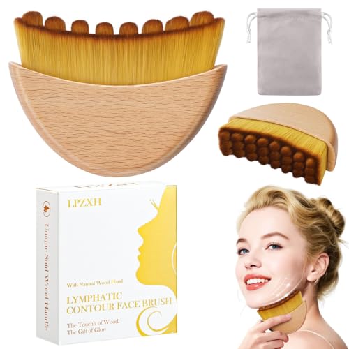 Lymphatic Contour Face Brush with Wooden Handle for Massage