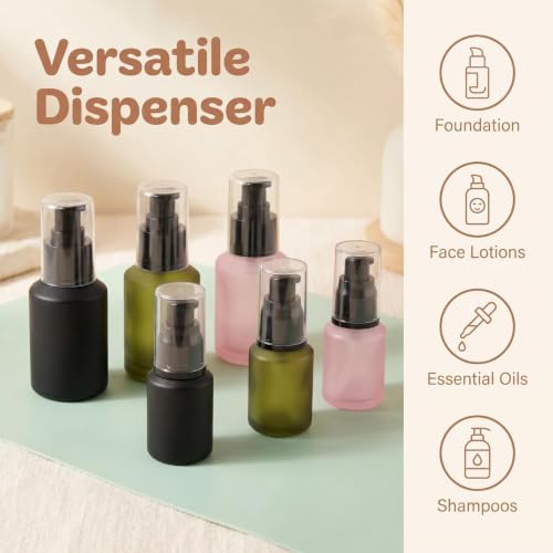 Pink Frosted Glass Pump Bottles - 6 Pack 30ml Cosmetic Containers