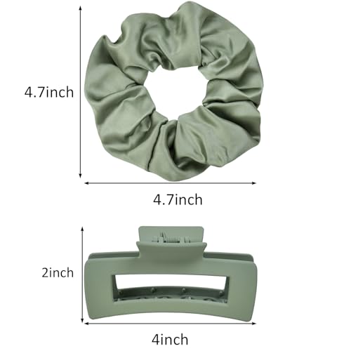 Botanical Green Tones Hair Clips & Satin Scrunchies Set - 8 Pcs for Women
