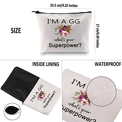 Gigi Gifts for Grandma Makeup Bag - I'm a GG What's Your Superpower, White