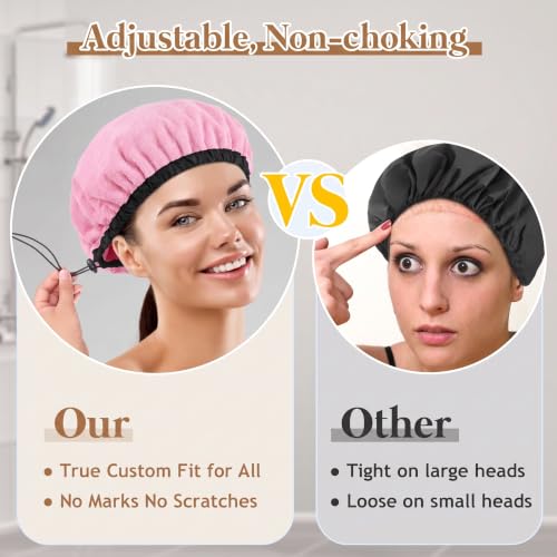 SHEOMERN Pink XX-Large Adjustable Shower Cap - Waterproof & Soft Terry Lined for Long Hair, Braids, Dreadlocks