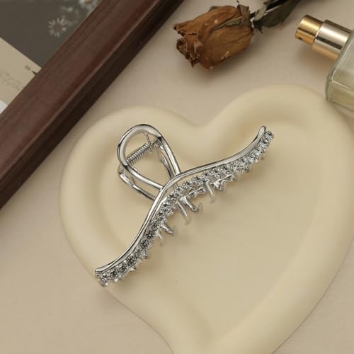 Textention Rhinestone Pearl Hair Claw Clips - Pattern D, 4.4 Inch, 3 Pack