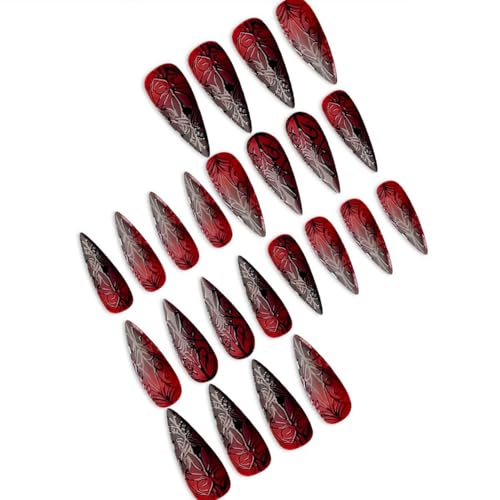 Halloween Press On Nails - Stiletto Almond, 24Pcs 3D Designs