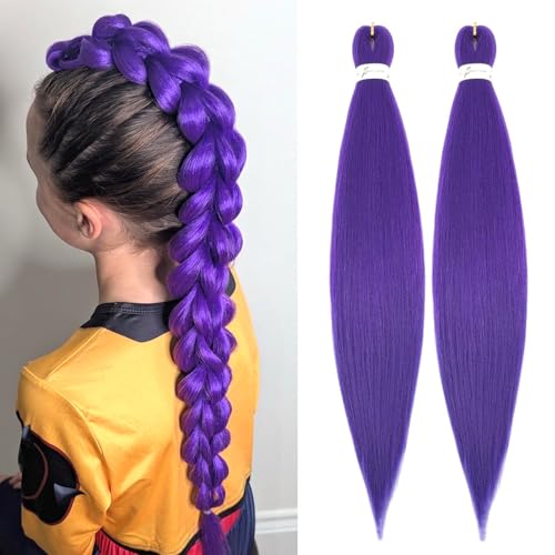 20 Inch Purple Pre-Stretched Braiding Hair Extensions - 2 Packs