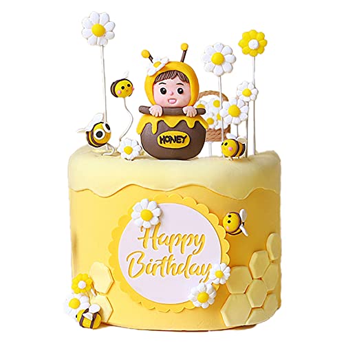 Bumble Bee Cake Toppers - 11Pcs Honeycomb Flower Picks for Baby Shower & Birthday Parties