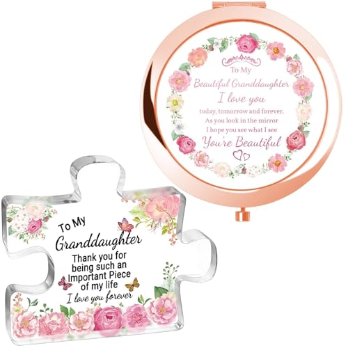 Colorful Rose Gold Compact Mirror for Granddaughter - Wedding, Graduation, Birthday Gift