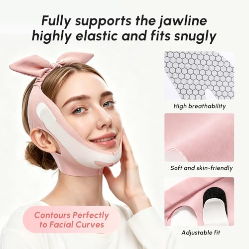 Pink Chin Lifting Mask - Breathable Double Chin Reducer for Women