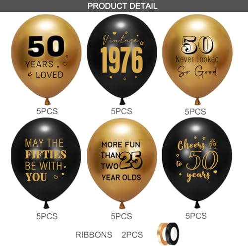 50th Birthday Balloons - Black Gold Party Decorations (30pcs)