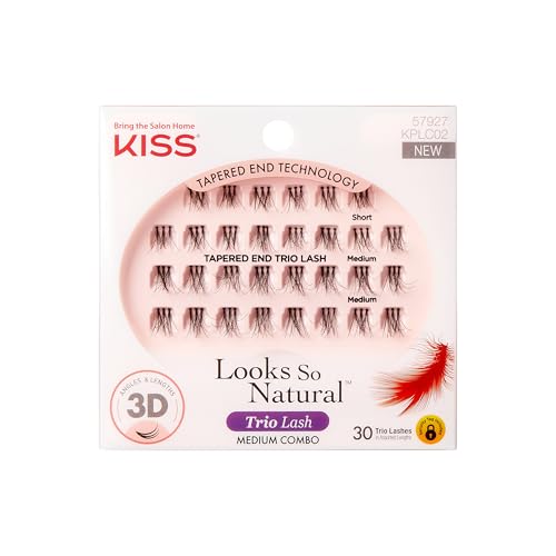 KISS Looks So Natural Medium Cluster Lashes Pack of 30 - Short & Medium Length, Reusable, Easy to Apply