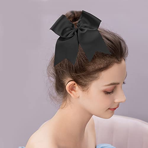 8-Inch Black Cheer Bow for Cheerleaders - Handmade Grosgrain Hair Tie