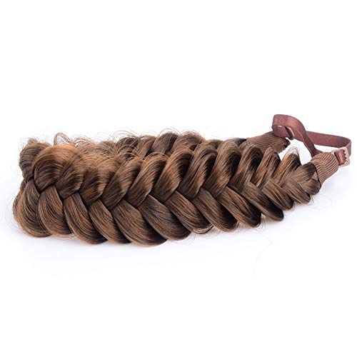 BOBIYA Auburn Synthetic Braided Headband Wide 2 Strands Chunky Hair Braid for Women & Girls