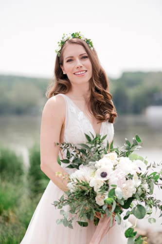 Green Leaf Flower Crown for Women and Girls - Adjustable Boho Headband